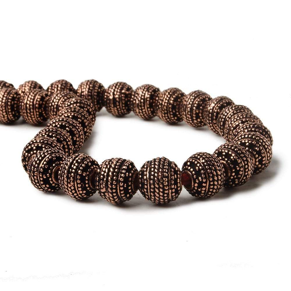8mm Antiqued Copper Bead Miligrain Rings 8 inch 28 pcs