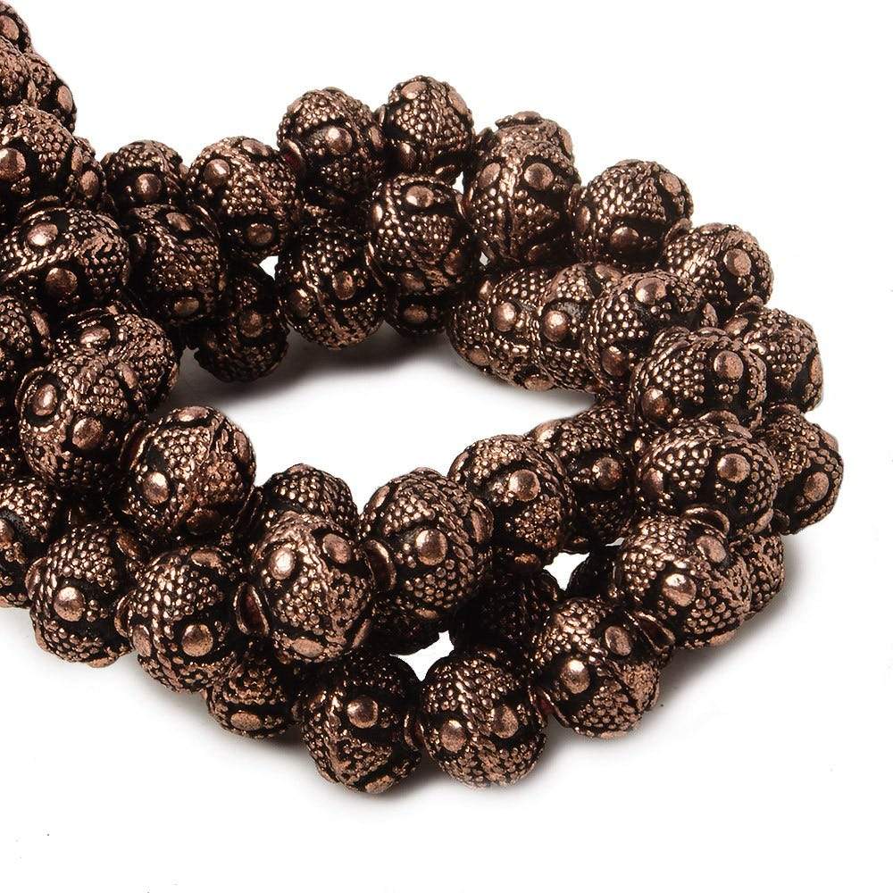 8mm Antiqued Copper Bead Miligrain Triangle & amp; Dot Design 8 inch 28 pcs