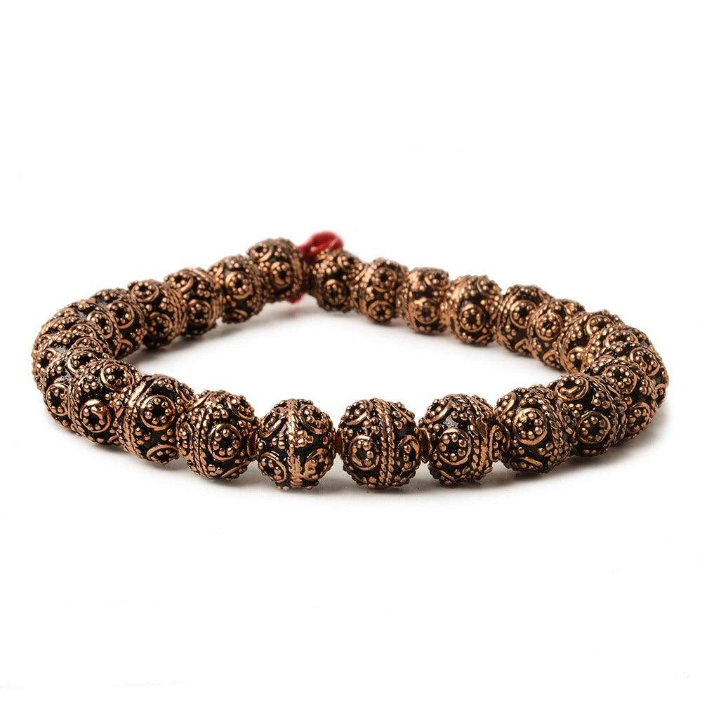 8mm Antiqued Copper Beads Roval  Miligrain Circles 8 inch 28 pcs