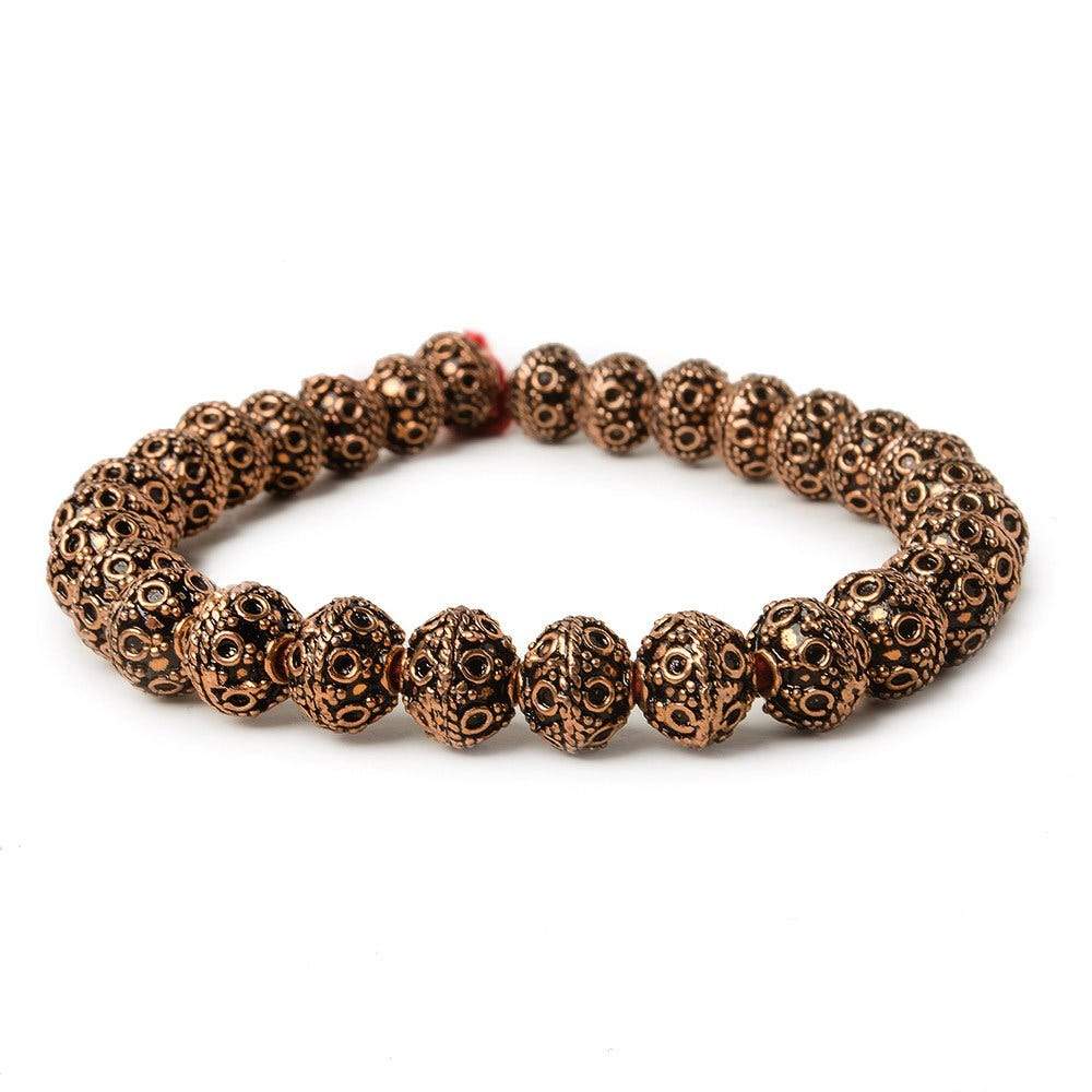 8mm Antiqued Copper Beads Roval Persian Circle 8 inch 28 pcs