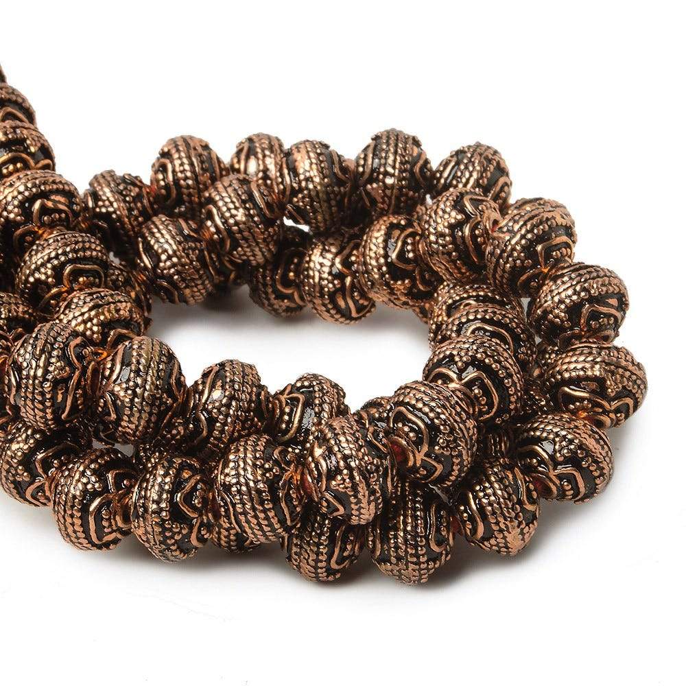 8mm Antiqued Copper Beads Roval Triple Miligrain Center 8 inch 28 pcs