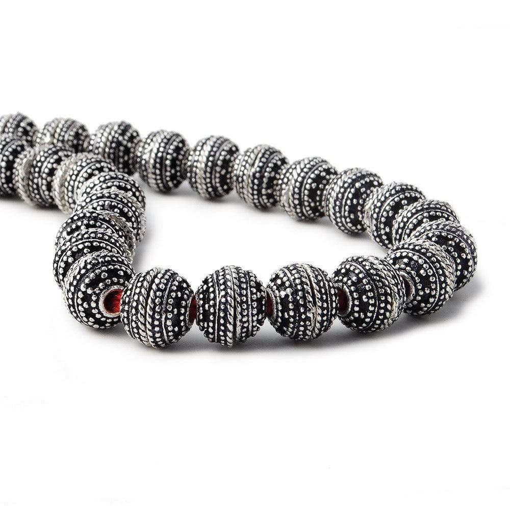 8mm Antiqued Silver Plated Copper Bead Cap Concentric Miligrain 7.5 inch 56 pieces