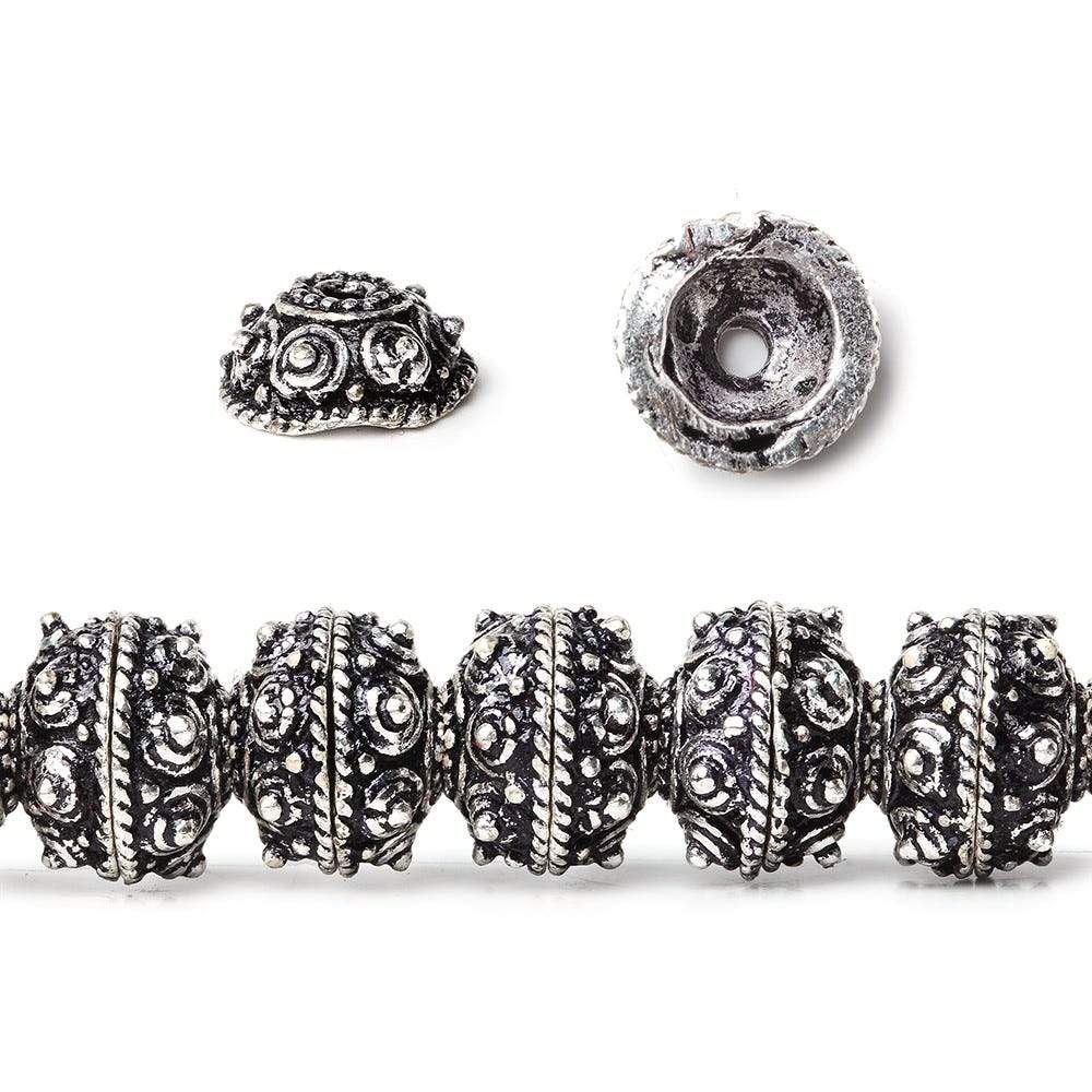 8mm Antiqued Sterling Silver plated Bead Cap Sphere Design 8 inch 60 beads
