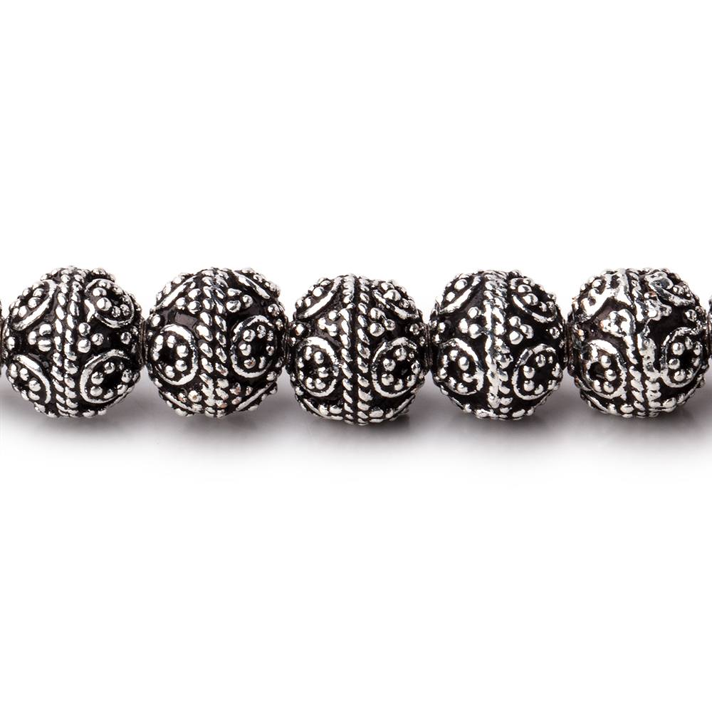 8mm Antiqued Sterling Silver Plated Copper Rounds with Miligrain Circles 8 inch 27 beads