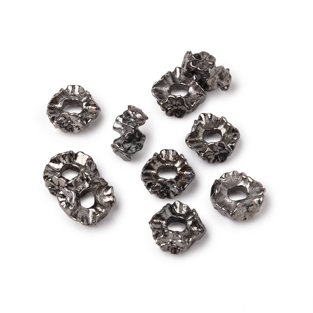 8mm Black Gold Plated Copper Floral Edge Spacer Set of 10 Large Hole Beads