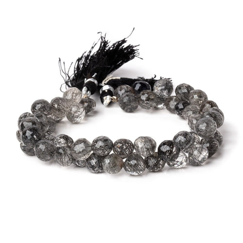 8mm Black Tourmalinated Quartz Faceted Candy Kiss Beads 8 inch 51 pieces AA
