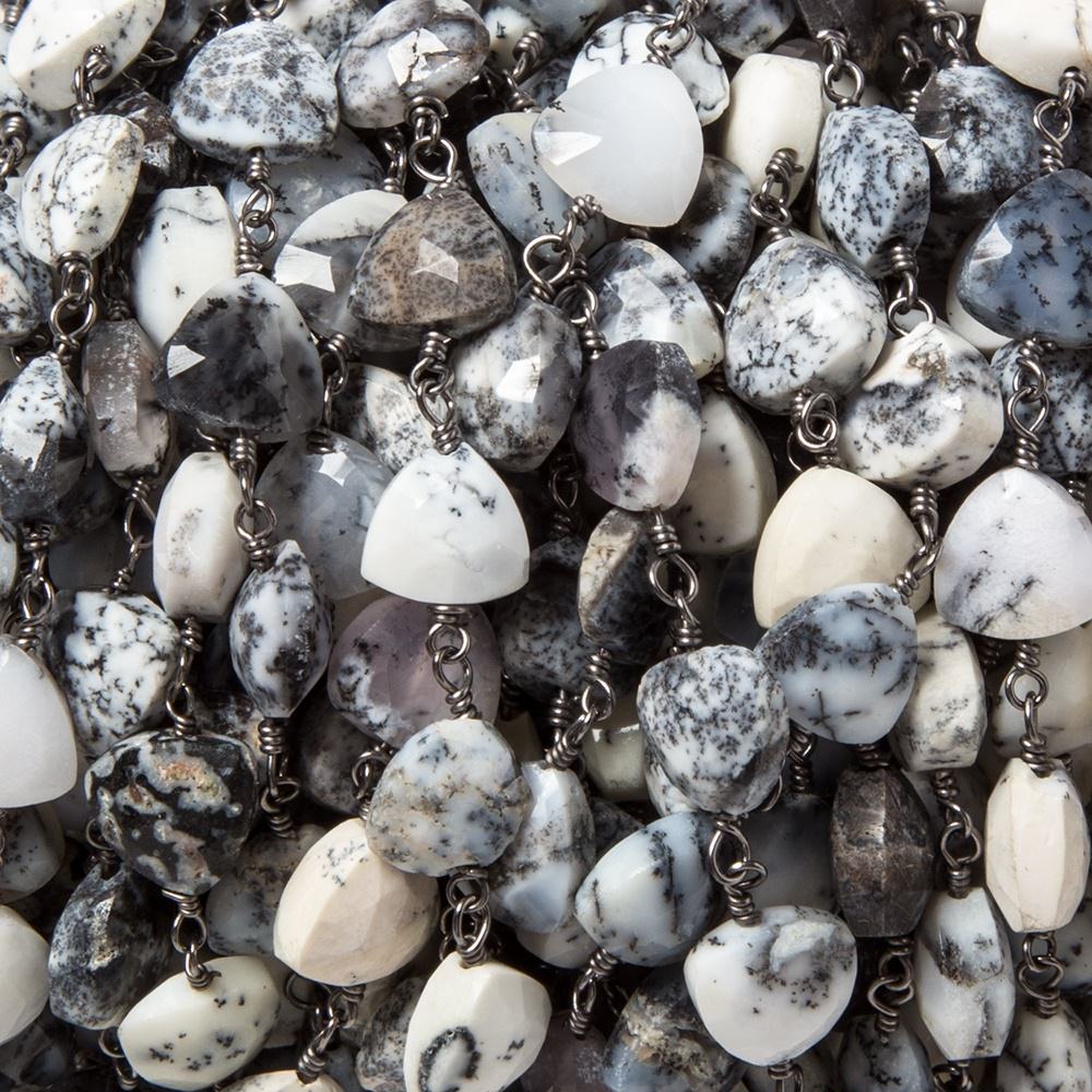 8mm Dendritic Opal triangle Black Gold plated Chain by the foot 22pcs