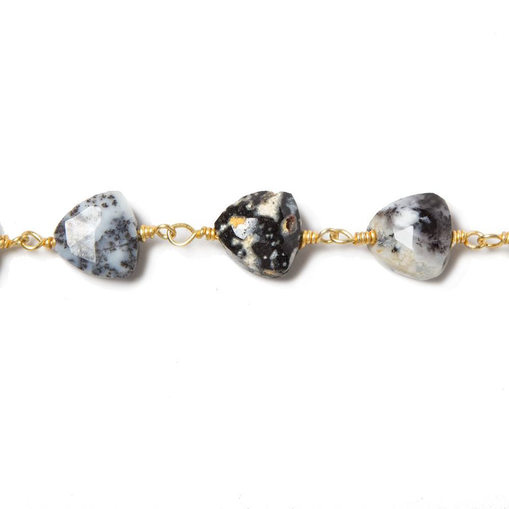 8mm Dendritic Opal triangle Gold plated Chain by the foot 22pcs