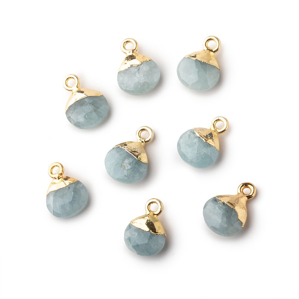 8mm Gold Leafed Aquamarine faceted heart 1 focal bead