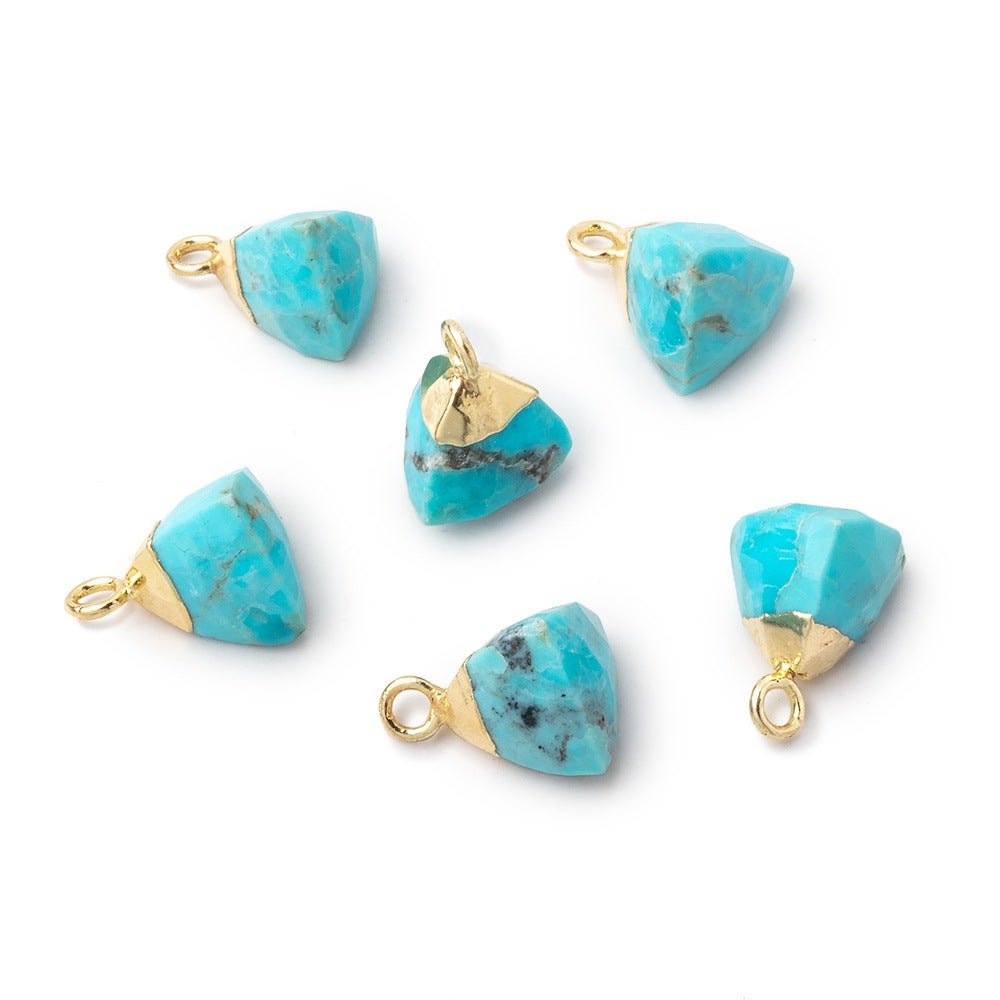 8mm Gold Leafed Turquoise Howlite Faceted Trillion Focal Pendant 1 piece