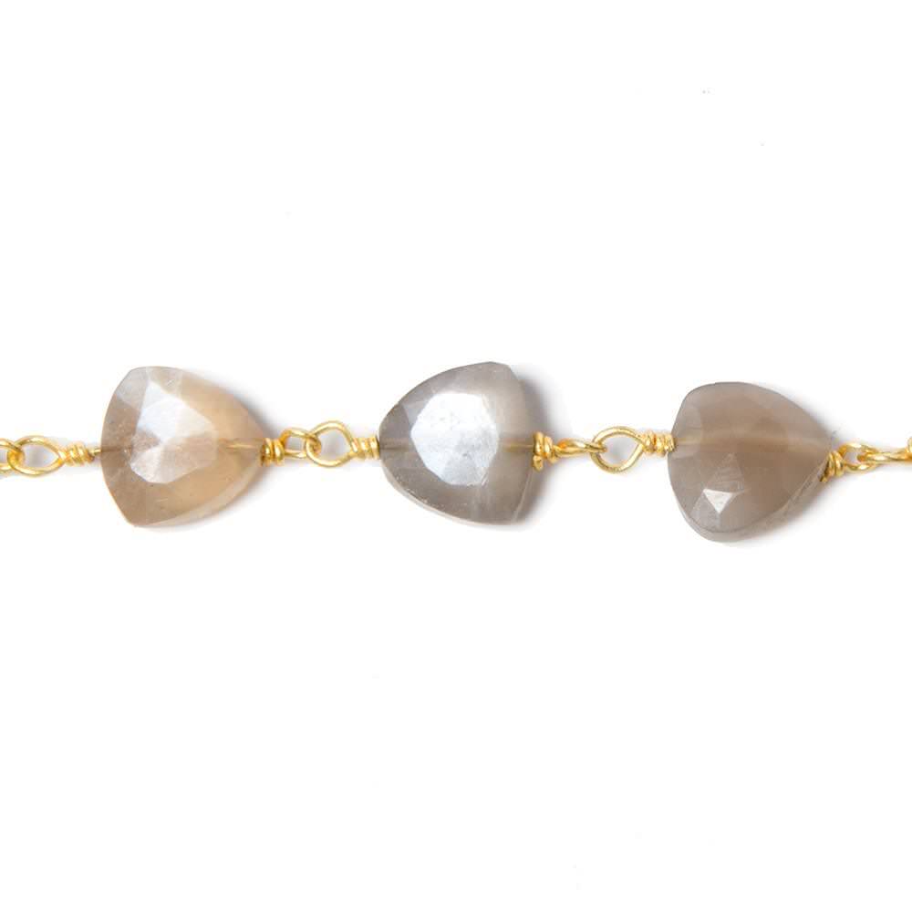 8mm Greige Moonstone triangle Gold plated Chain by the foot 22pcs