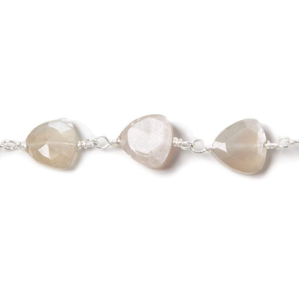 8mm Greige Moonstone triangle Silver plated Chain by the foot 22pcs