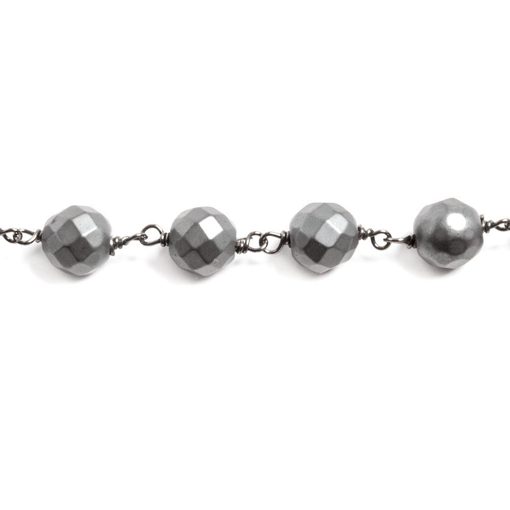 8mm Matte Hematite faceted round Black Gold Plated Chain by the foot 23 pcs