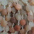8mm Matte Multi Color Moonstone coin & nugget Silver plated Chain by the foot with approximately 20 pieces