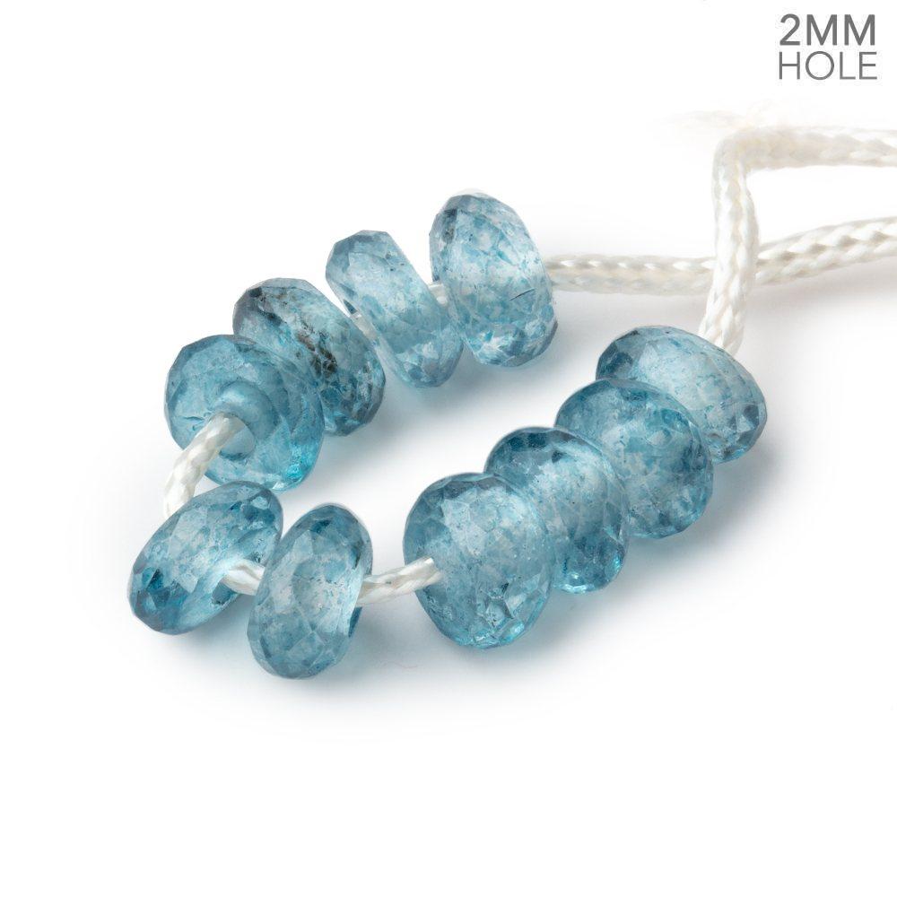 8mm Mystic Blue Topaz 2mm Large Hole Faceted Rondelle Bead Set of 10