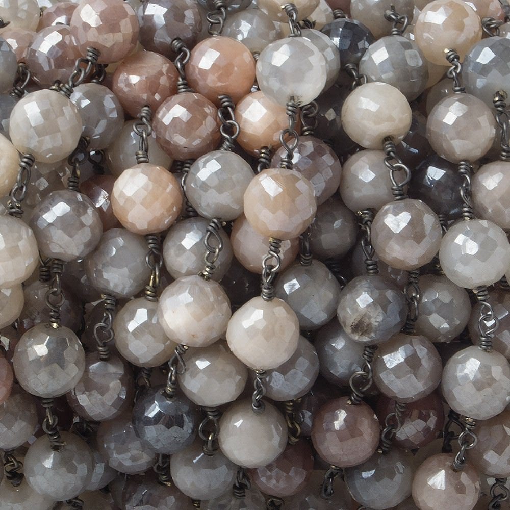 8mm Mystic MultiColor Moonstone faceted round Black Gold plated Chain by the foot 22 pcs