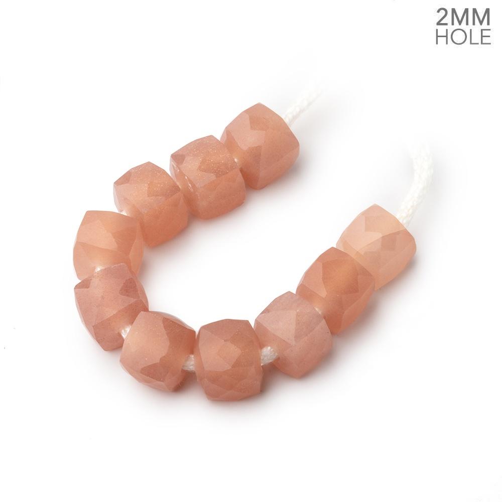 8mm Peach Moonstone 2mm Large Hole Faceted Cube Beads Set of 10