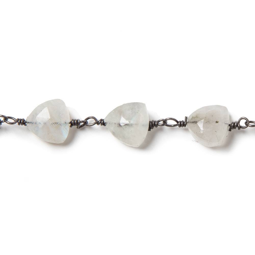 8mm Rainbow Moonstone triangle Black Gold plated Chain by the foot 22pcs
