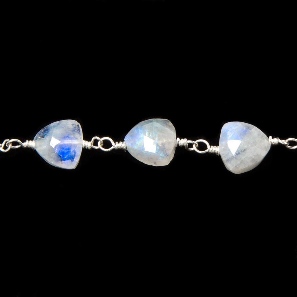 8mm Rainbow Moonstone triangle Silver plated Chain by the foot 22pcs