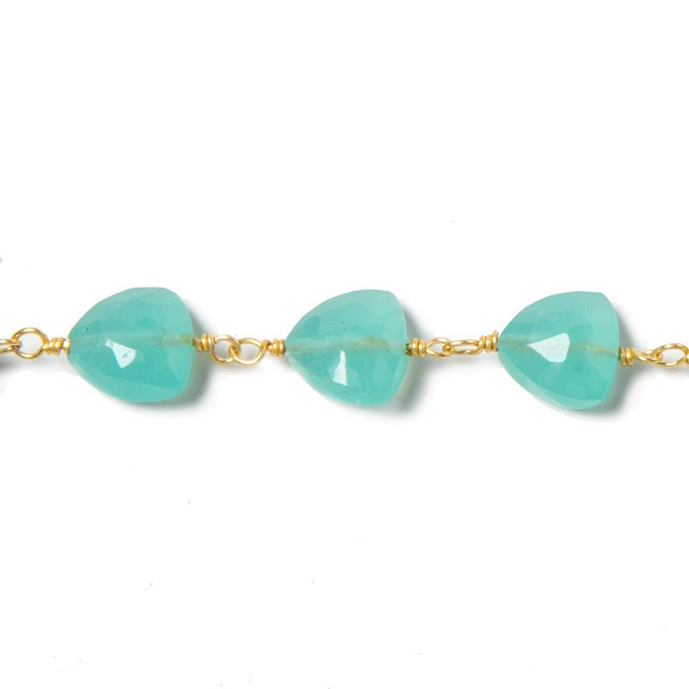 8mm Seaglass Blue Chalcedony triangle Gold plated Chain by the foot 22pcs