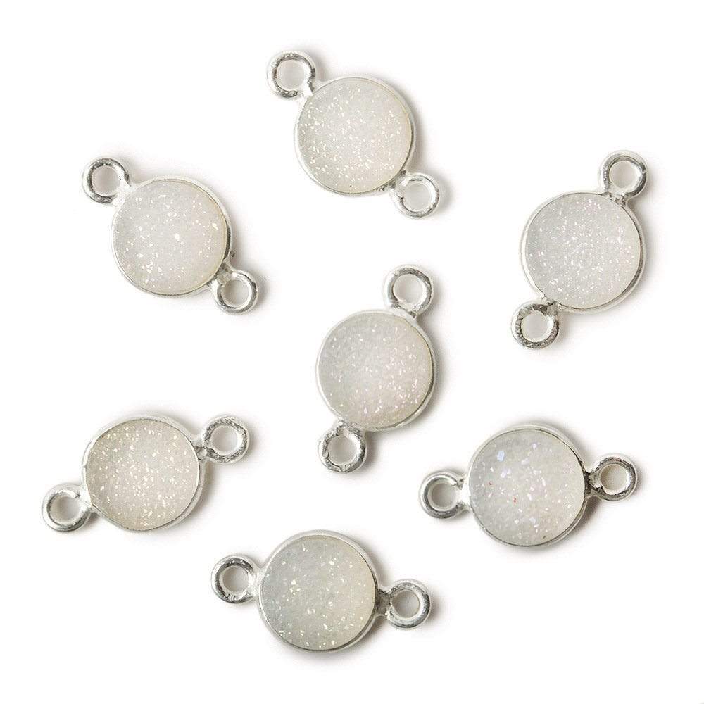 8mm Silver .925 Bezel Mystic Pearl White Drusy Coin Connector 1 piece