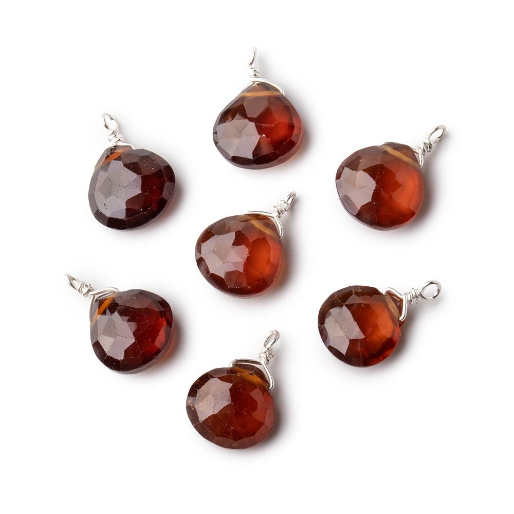 8mm Silver Wire Wrapped Hessonite Garnet Faceted Heart 1 Focal Pendant