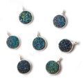 8mm Sterling Silver Bezel Mermaid Green Drusy Coin Pendant Set of 4 Pieces