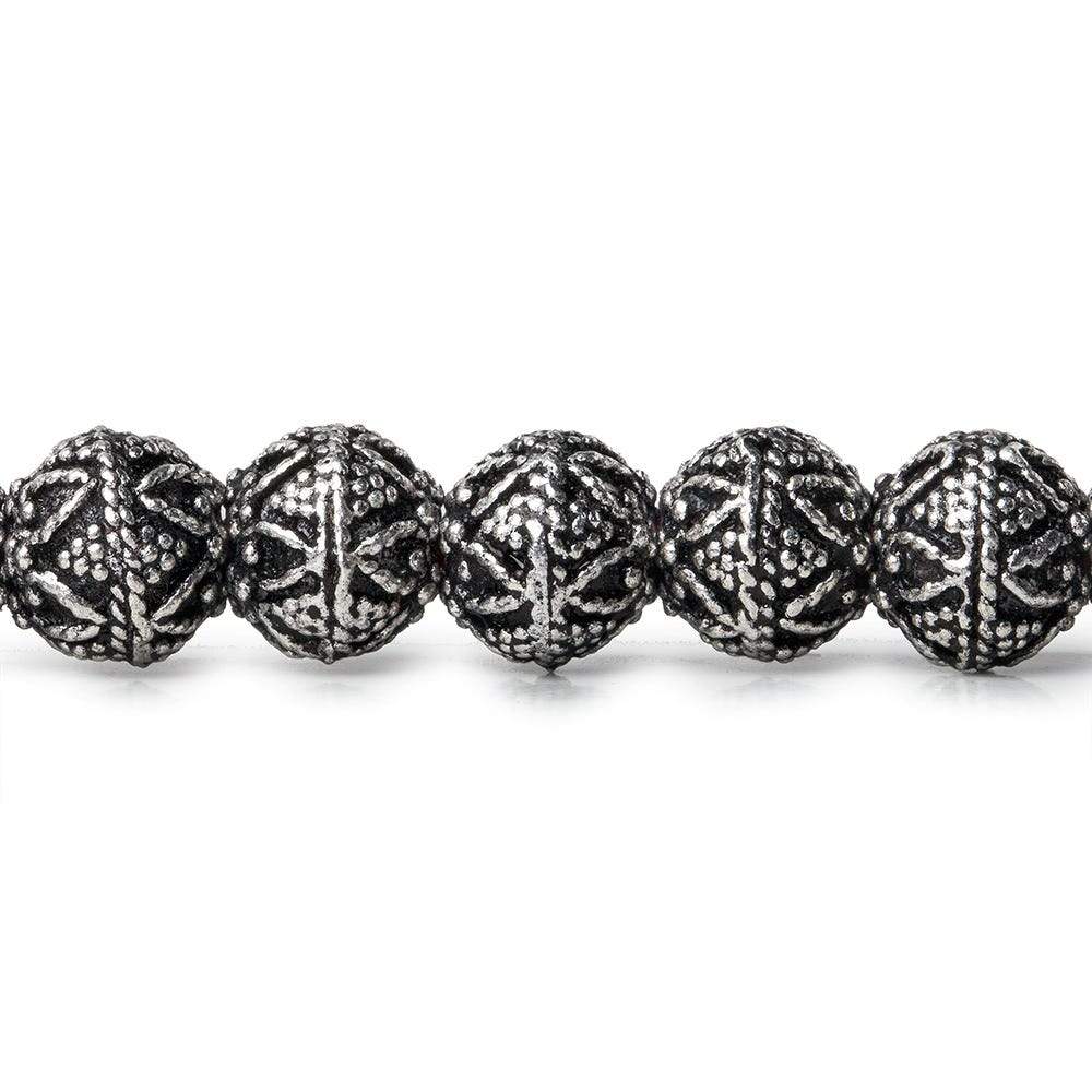 8mm Sterling Silver plated Copper Bead Round Miligrain Triangle Design 8 inch 28 pcs