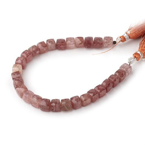 8mm Strawberry Quartz Faceted Cube Beads 8 inch 28 pieces
