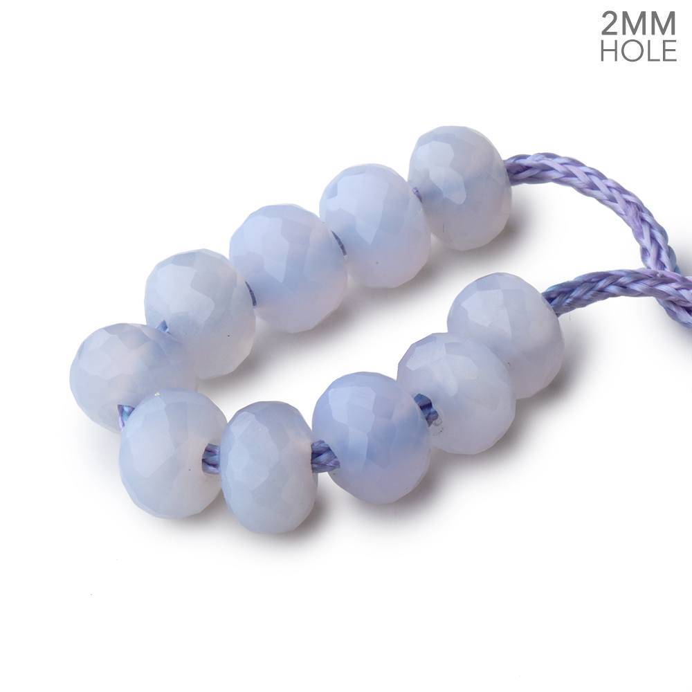 8mm Turkish Blue Chalcedony 2mm Large Hole Faceted Rondelle Set of 10