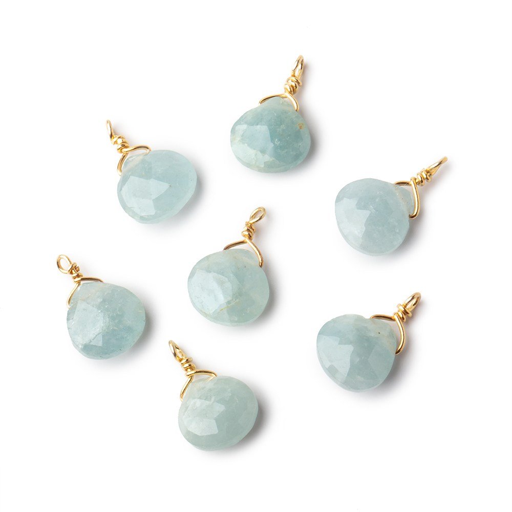 8mm Vermeil Wire Wrapped Aquamarine Faceted Heart 1 Focal Pendant