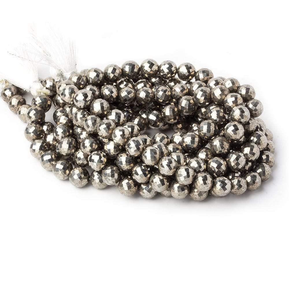 8mm White Pyrite faceted round beads 16 inch 51 pieces AAA