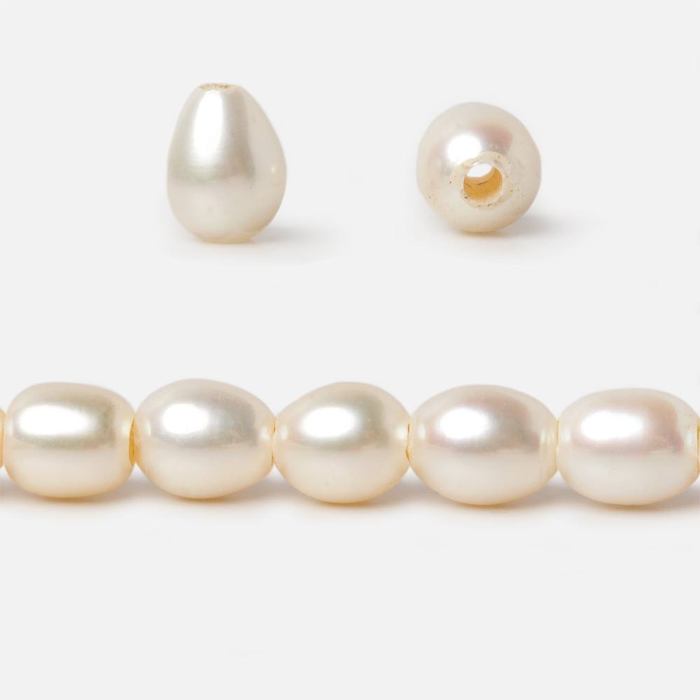 8x10mm Creamy White Straight Drilled Oval Large Hole pearls 8 inch 19 pieces AA