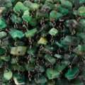 8x5-11x5mm Matte Emerald Chips Black Gold plated Chain by the foot 34 pieces