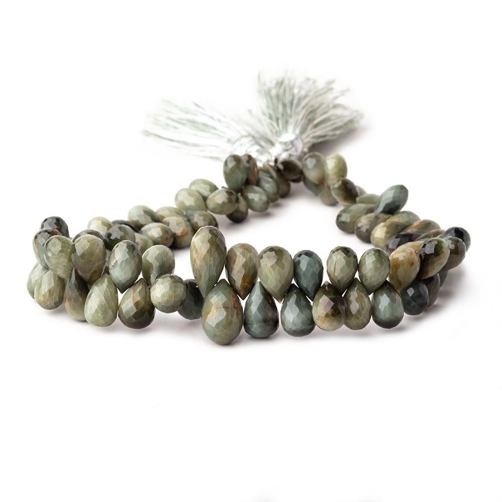 8x5-13x8mm Green Cat's Eye Quartz Faceted Tear Drops 9 inch 76 Beads
