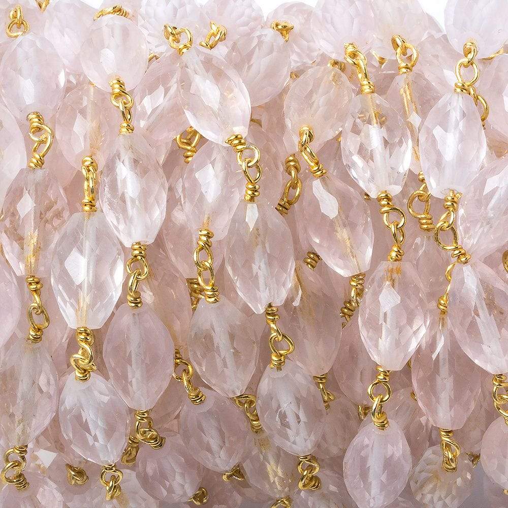 8x5mm Rose Quartz Faceted Navette Vermeil Chain by the foot 20 pieces