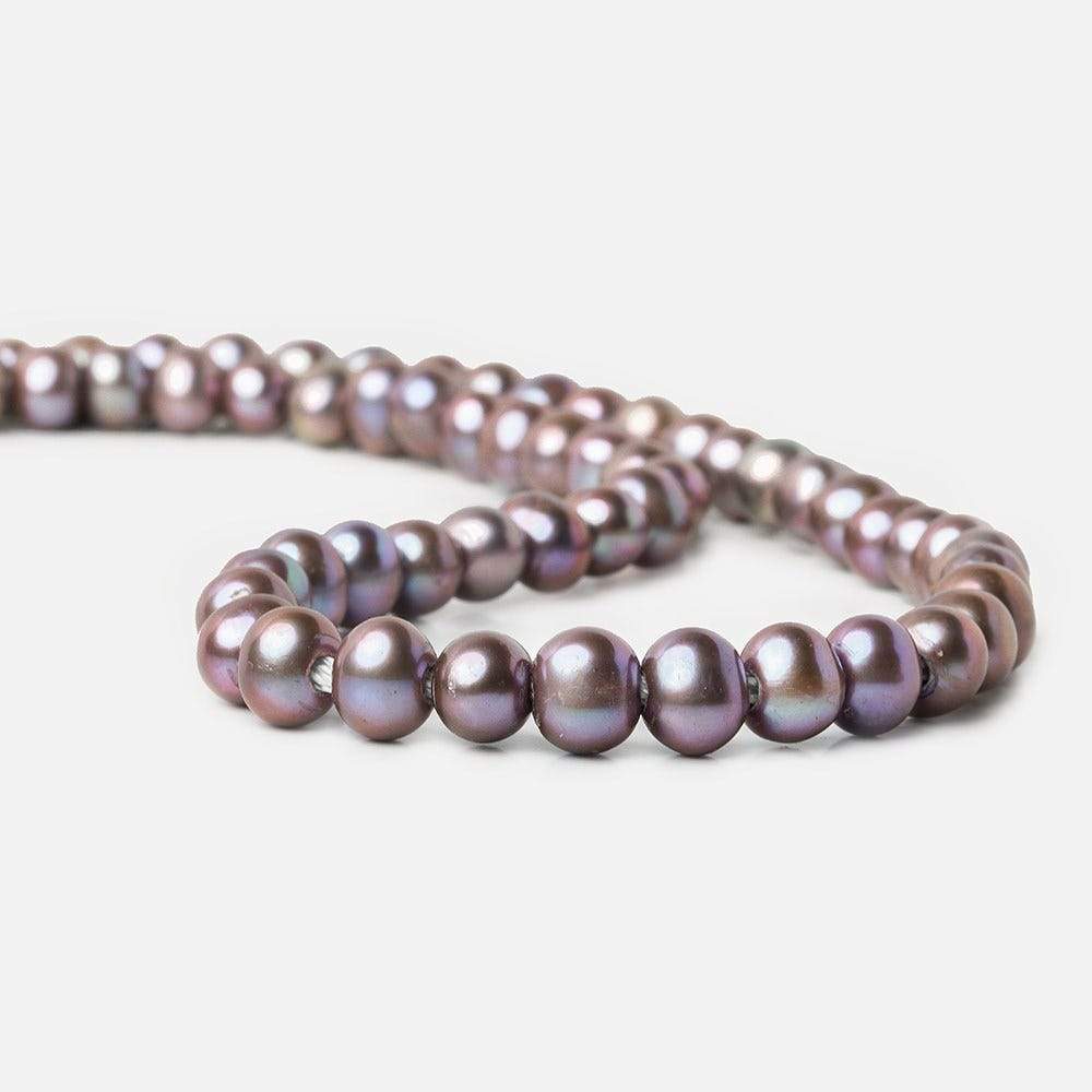 8x6-9x7mm Purple Peacock 2.5mm Large Hole Off Round Freshwater Pearl 15 inch 58 pcs