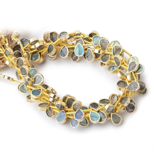 8x6mm Gold Leafed Labradorite Plain Pear Strand 20 Beads