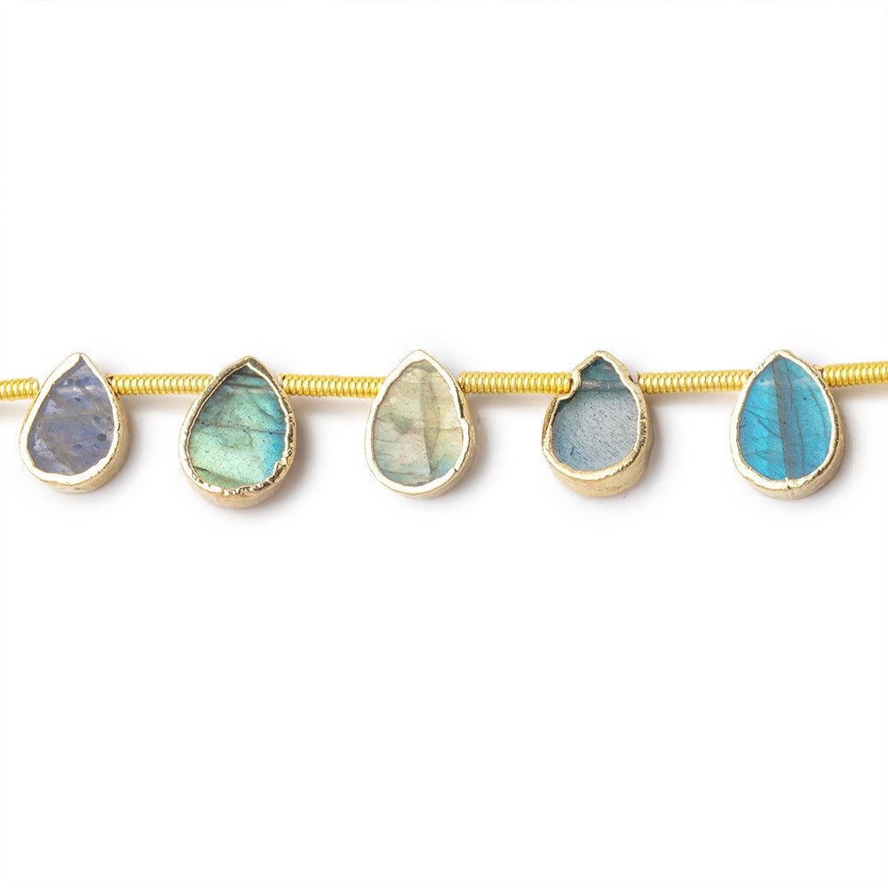 8x6mm Gold Leafed Labradorite Plain Pear Strand 20 Beads