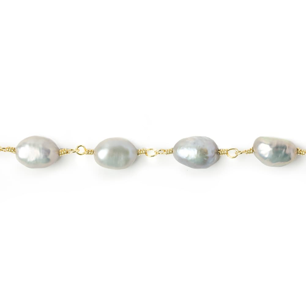 8x6mm Silver Baroque straight drilled Gold Chain by the foot 20 pieces
