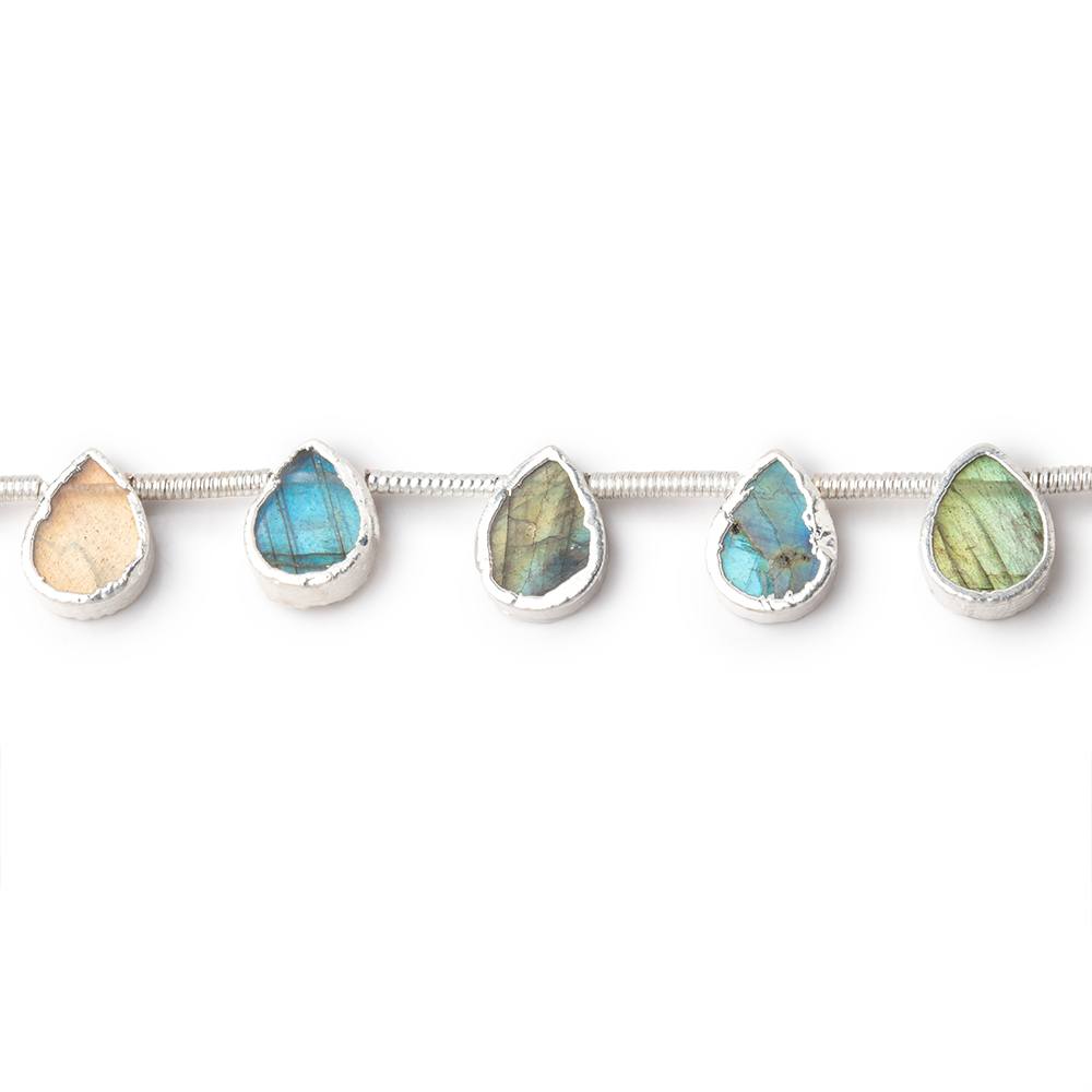 8x6mm Silver Leafed Labradorite Plain Pear Strand 20 Beads