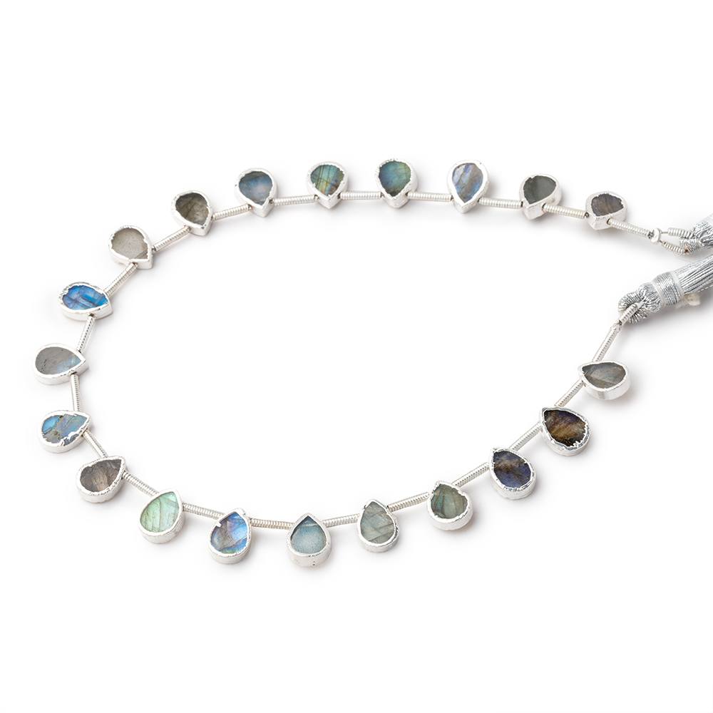 8x6mm Silver Leafed Labradorite Plain Pear Strand 20 Beads
