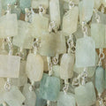 8x7-11x7mm Aquamarine Bevel Faceted Rectangle Silver plated Chain by the foot 18 beads