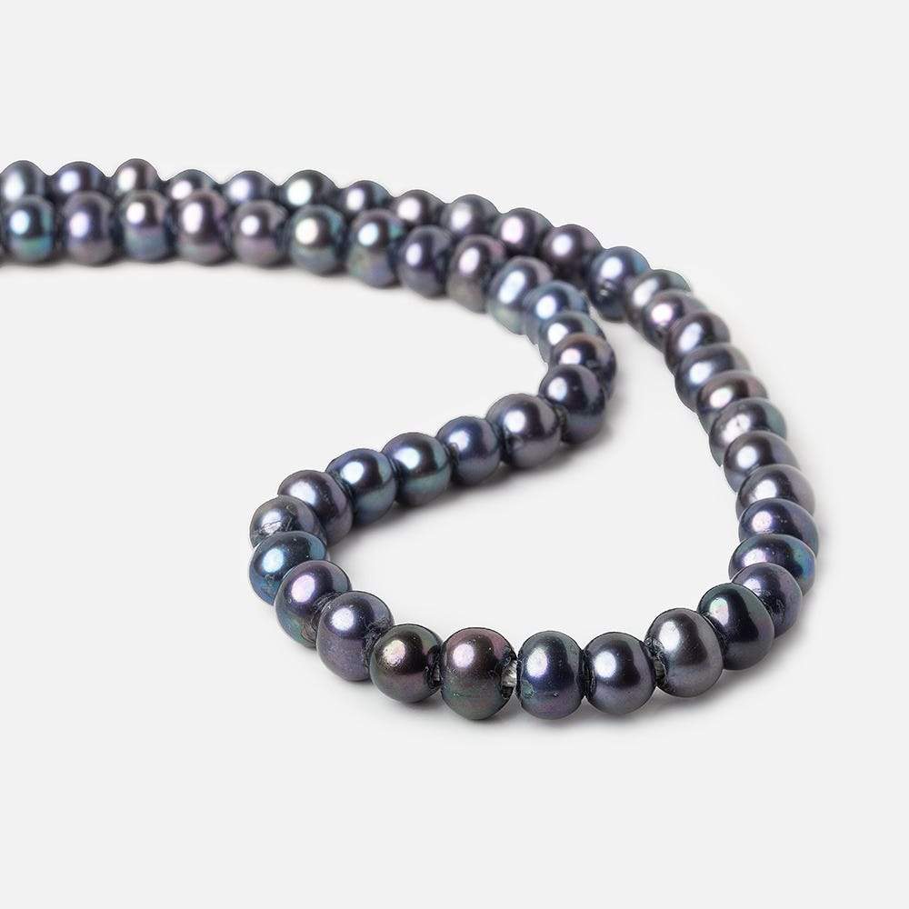 8x7-9x7mm Indigo Peacock Off Round 2.5mm Large Hole Freshwater Pearl 55 pcs