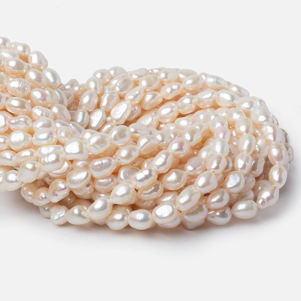 8x7-9x7mm Off White Straight Drilled Baroque Freshwater Pearls 16 inch 44 pcs