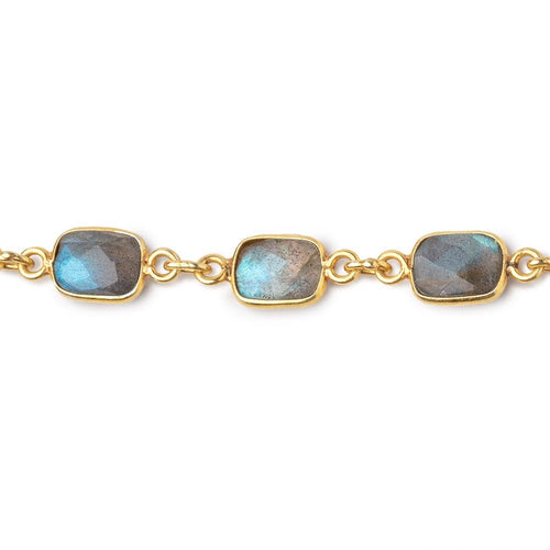 7x9mm Labradorite Faceted Rectangle Vermeil Bezeled Chain