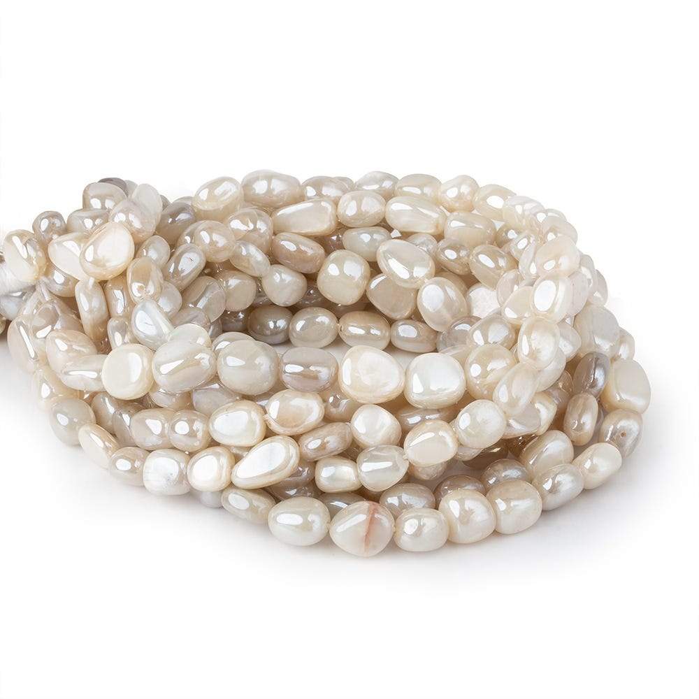 8x8-10x8mm Mystic Off White Moonstone plain nuggets 16 inch 45 beads