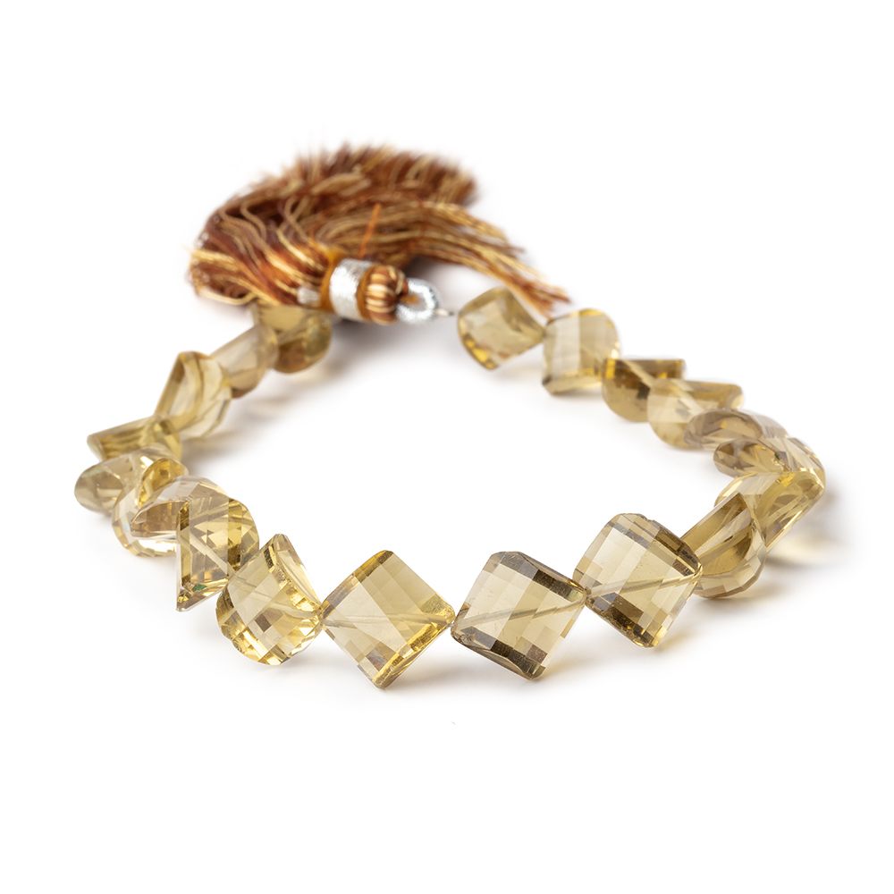 8x8-11x11mm Lemon Quartz barrel faceted half moons 7 inches 20 Beads