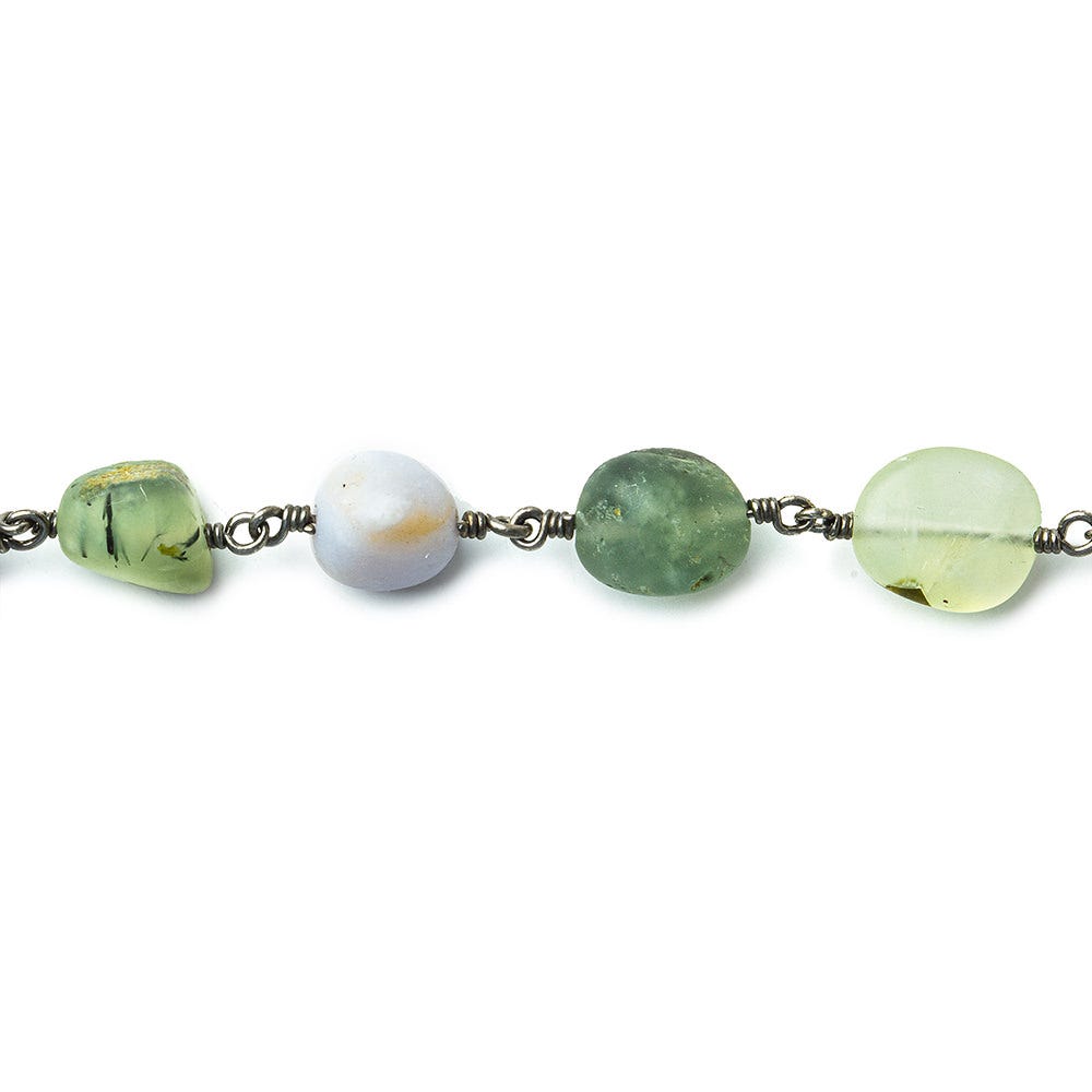 8x8-12x10mm Matte Multi Gemstone plain nugget Black Gold plated Chain by the foot 20 beads per