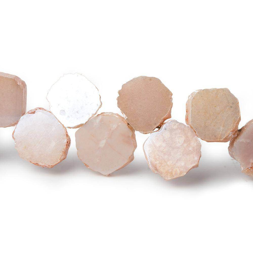 8x8-9x9mm Mystic Peach Moonstone top drilled slice 8 inch strand 34 pieces